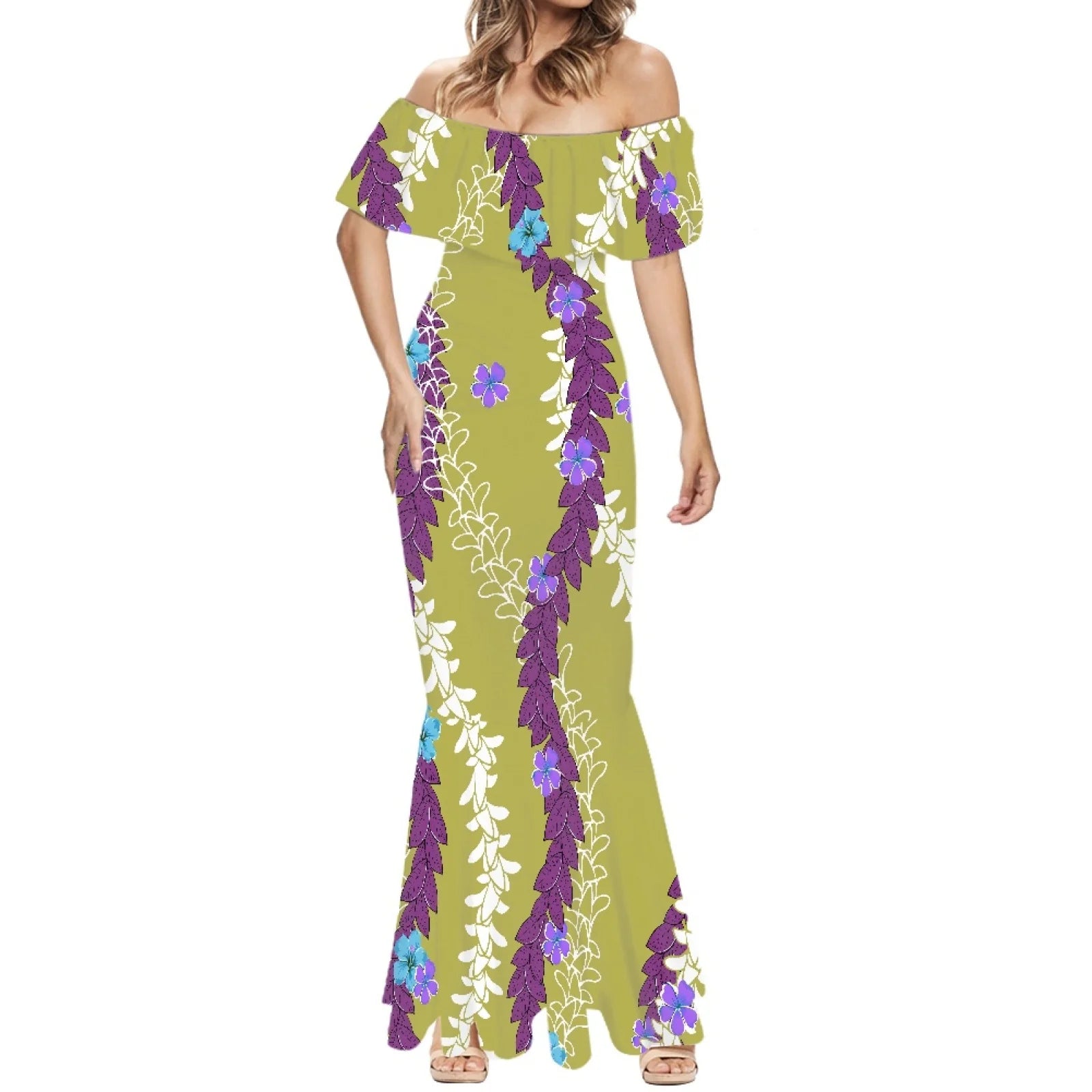 Elegant 2025 Premium Polynesian Puakenikeni Hawaiian Floral Print Made to Order Couture Fishtail Skirt Tonga Charming Style