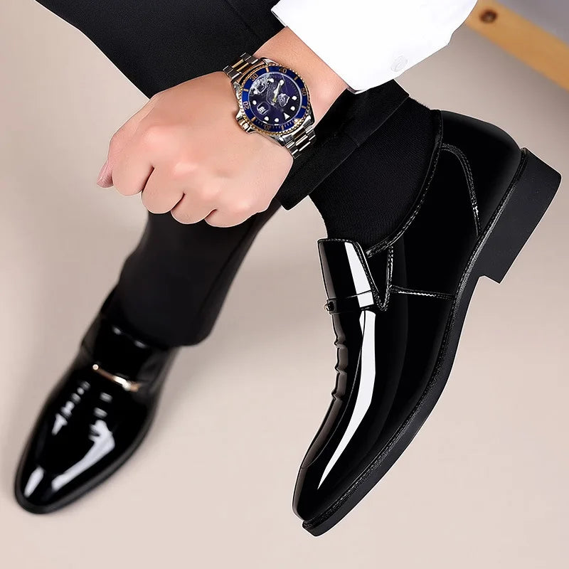 Patent Leather Shoes for Men Business Shoes Casual Point Toe Slip on Loafers for Men Luxury Party Wedding Plus Size Shoes