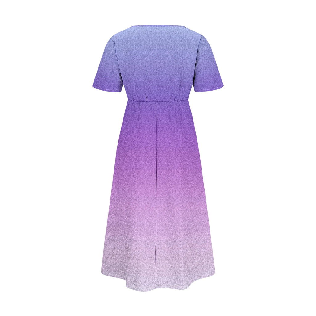 Robe longue en lin à manches courtes pour femme, coupe ample et décontractée, grande taille, avec poches, idéale pour la plage. 