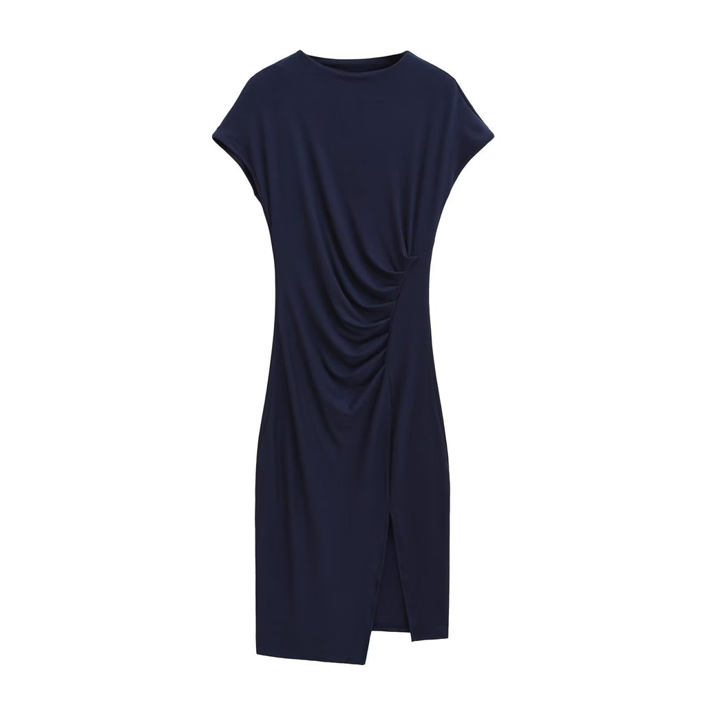 Irregular diagonal splicing pleated side slit women's long skirt