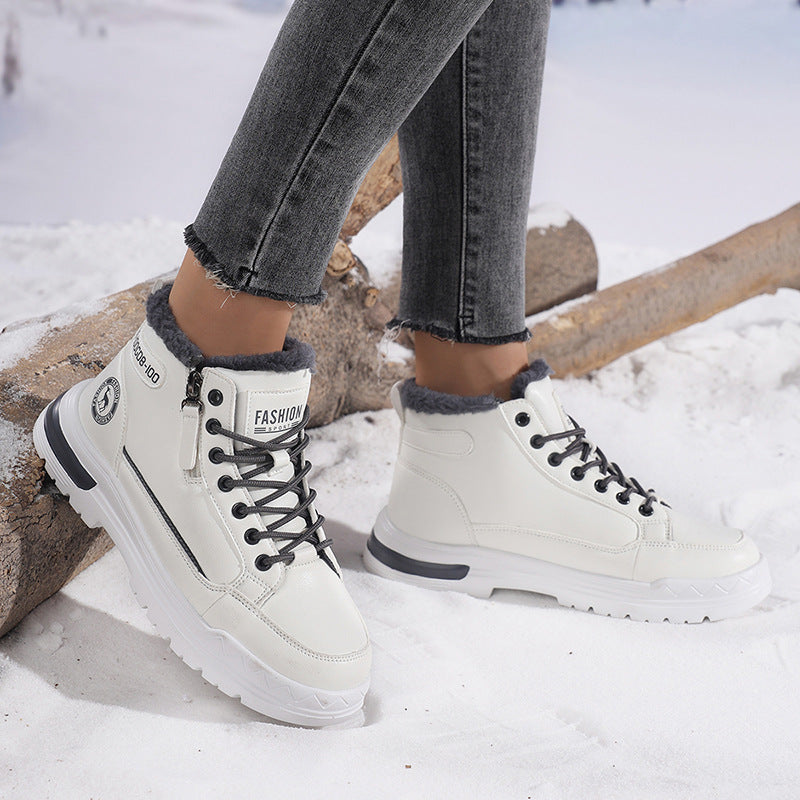 Women's Winter Leather Fleece Lined Warm Cotton Shoes Casual Outdoor Snow Boots