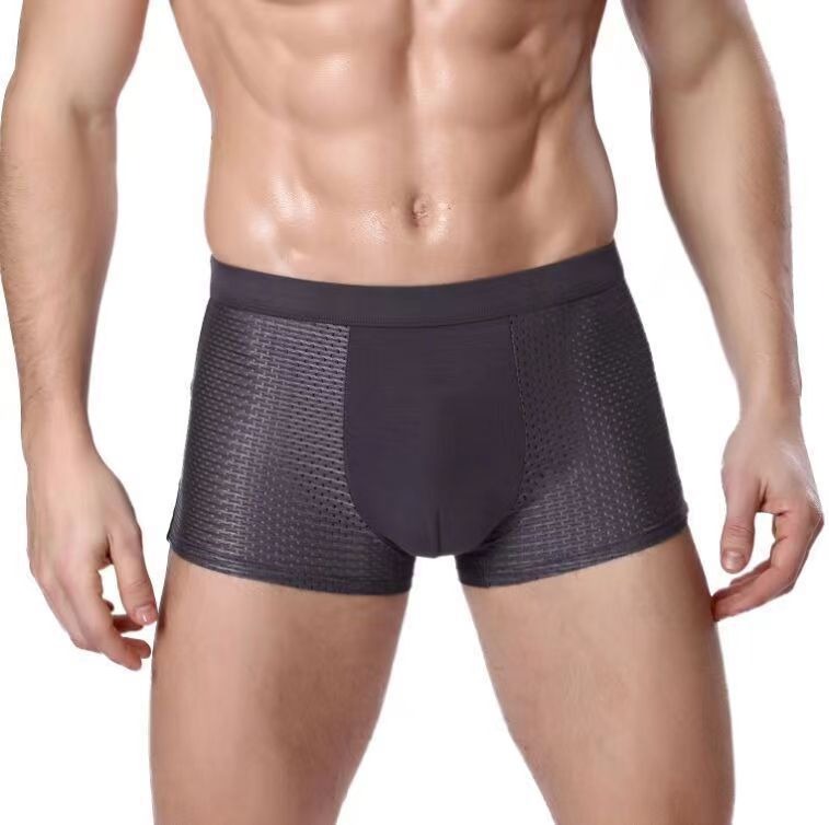 Modal Solid Ice Silk Antibacterial Underwear for Men's Mid Waist Breathable Four Square Corner Underwear