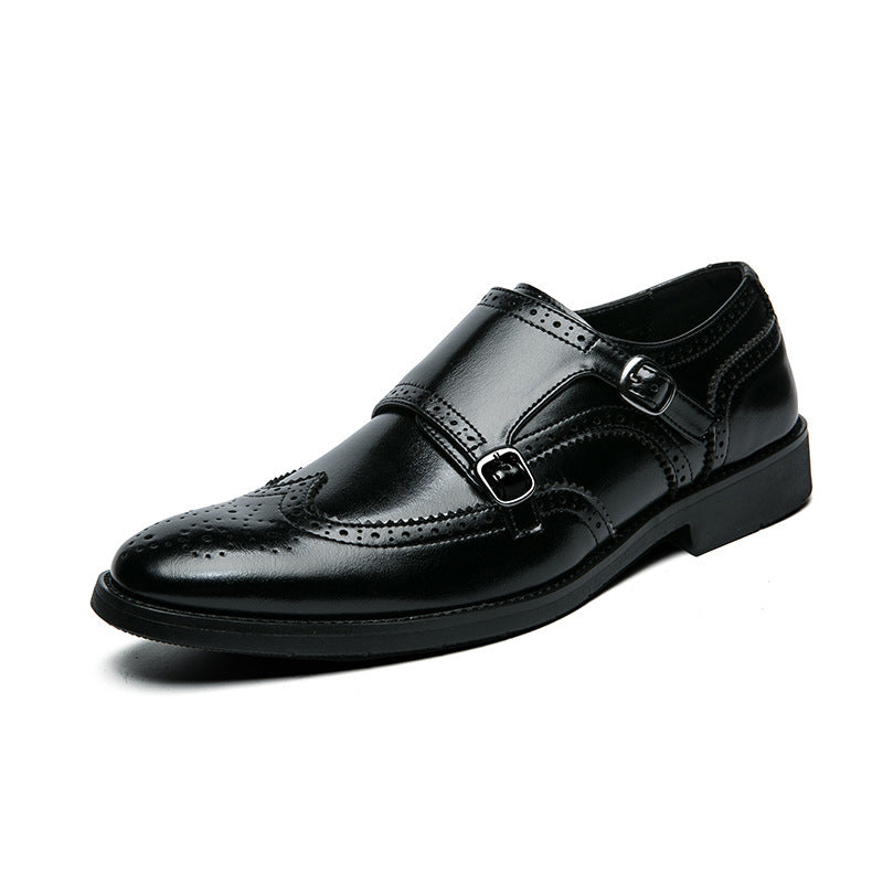 Men's buckle leather shoes, leather shoes, one-piece formal wear, men's height increasing shoes
