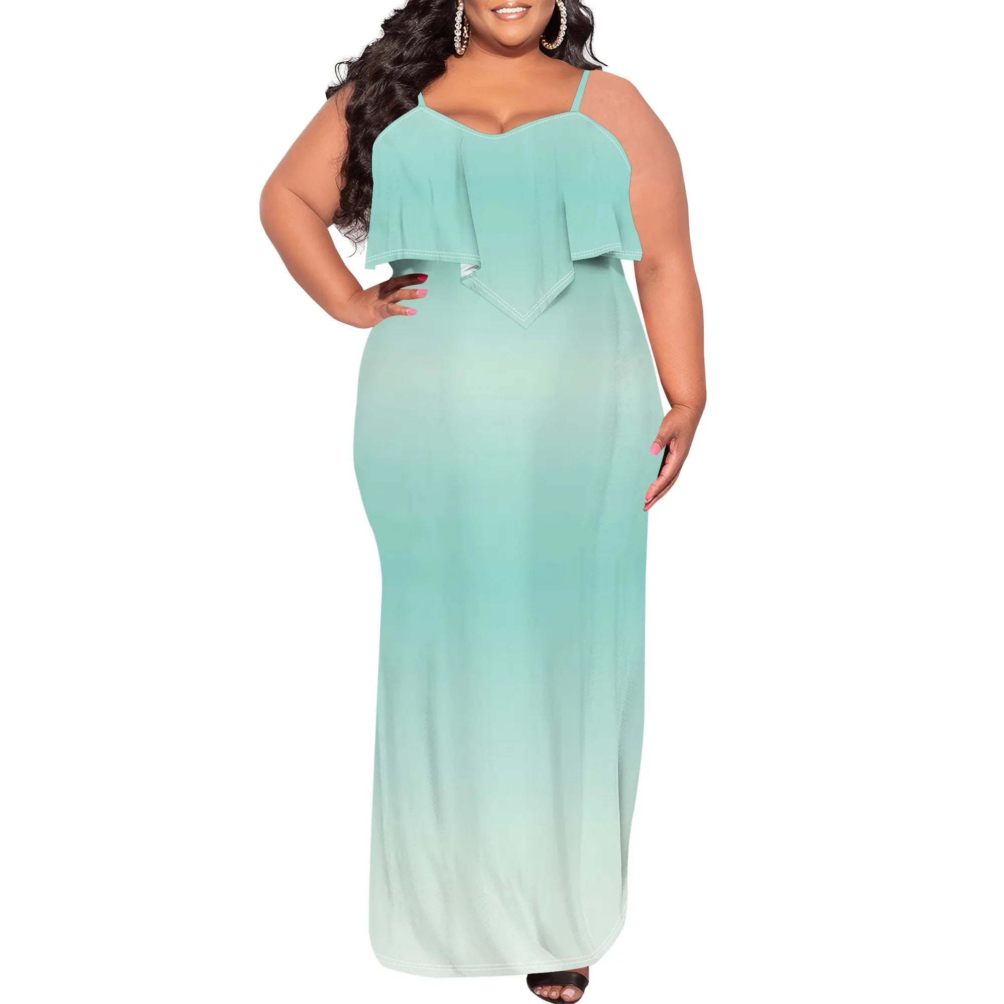 Vestido sexy de talla grande para mujer, sin mangas, con tirantes finos, estampado de rayas y volantes, para fiesta y club. 