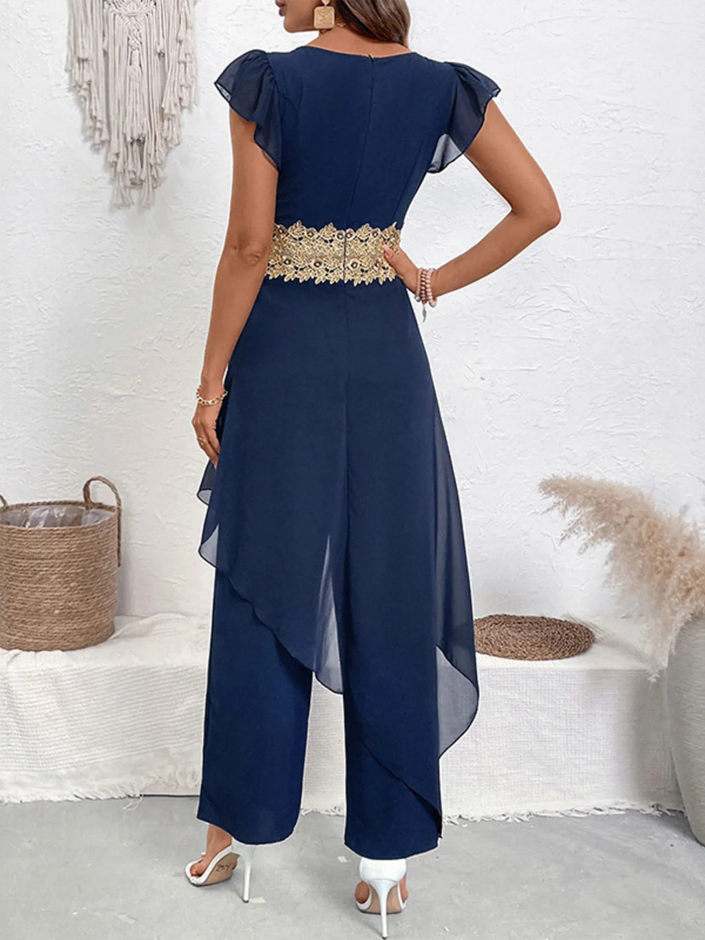 V-Neck Wide : Leg Jumpsuit