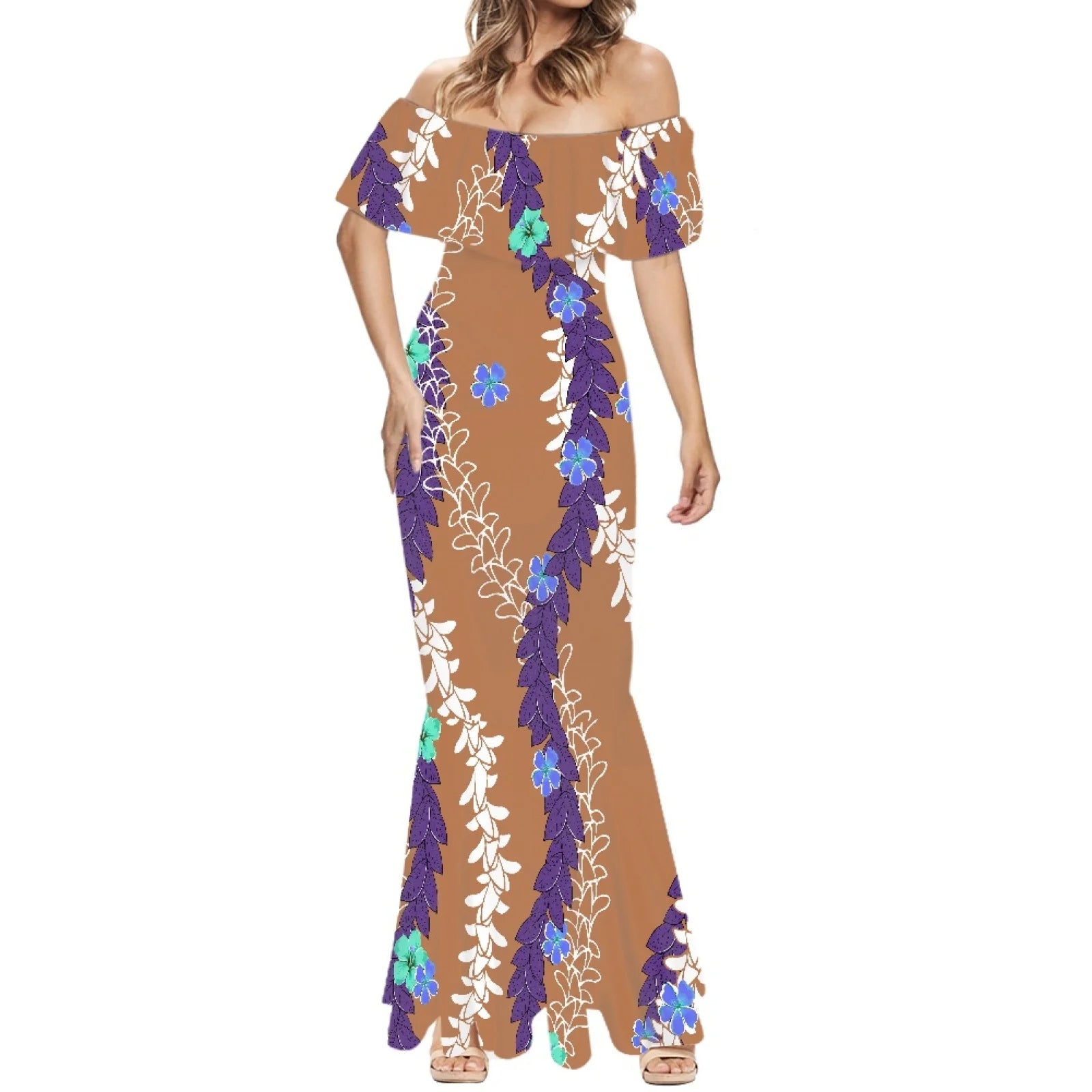 Elegante falda de cola de pez estilo Tonga con estampado floral hawaiano Puakenikeni polinesio premium 2025, hecha a medida. 