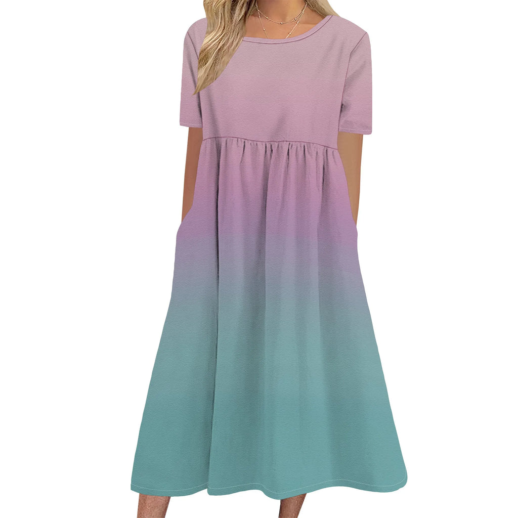 Robe longue en lin à manches courtes pour femme, coupe ample et décontractée, grande taille, avec poches, idéale pour la plage. 