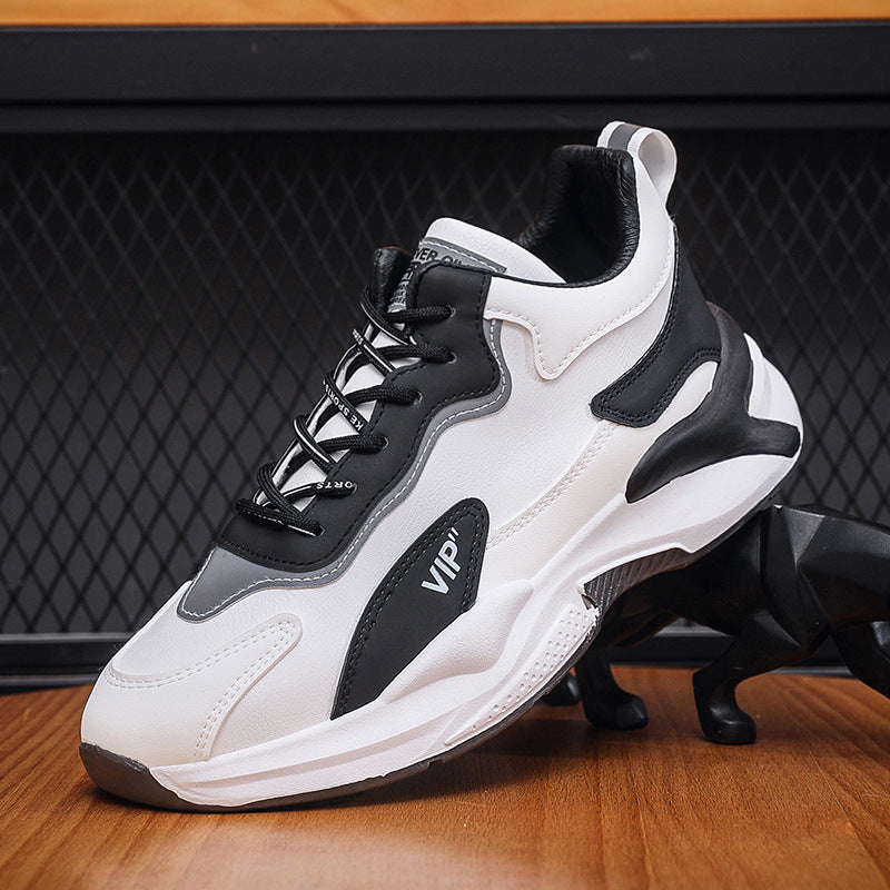 Versatile casual Korean version men's trendy white shoes, sports thick soled anti slip running dad shoes