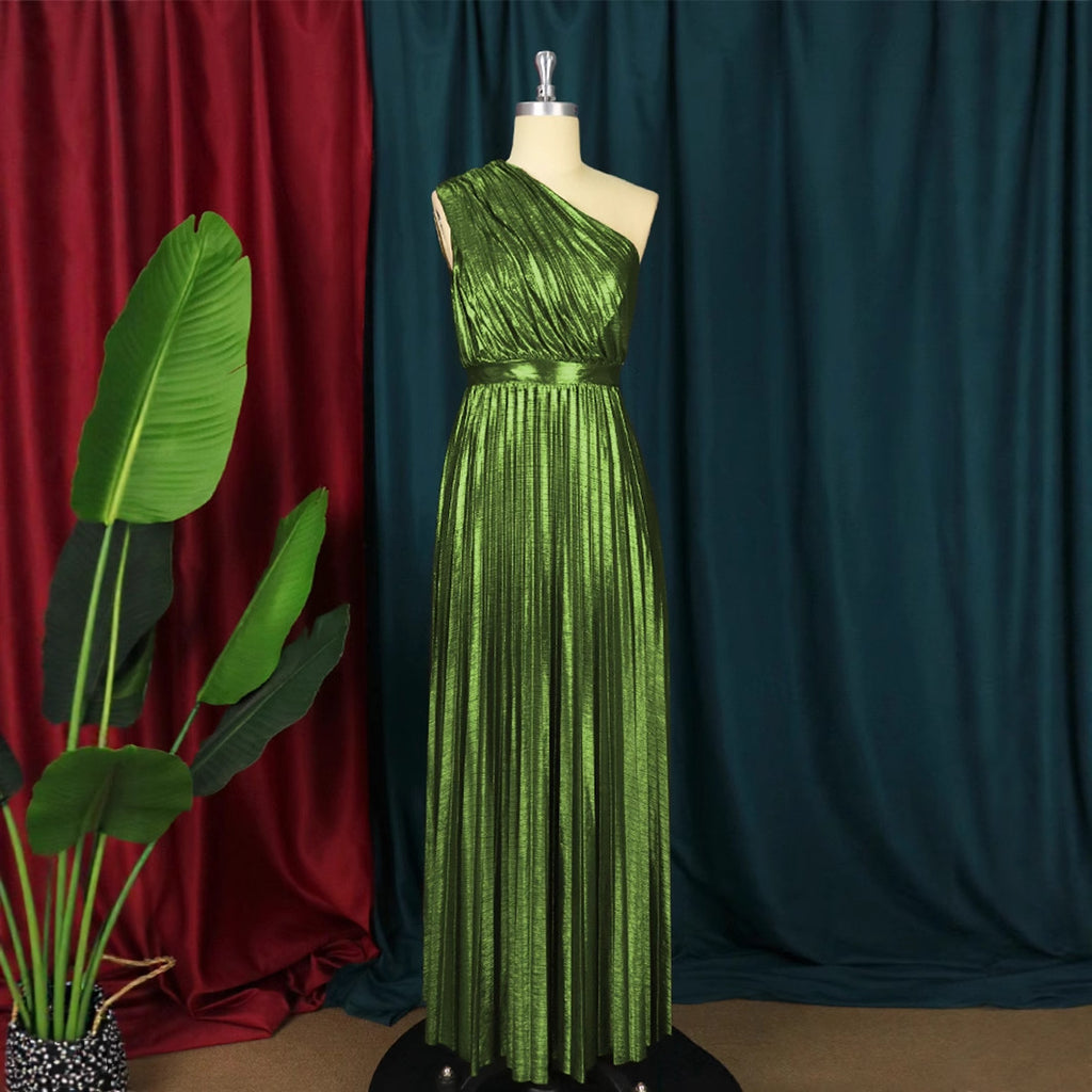 Backless pleated skirt with high waist and side zipper large swing dress