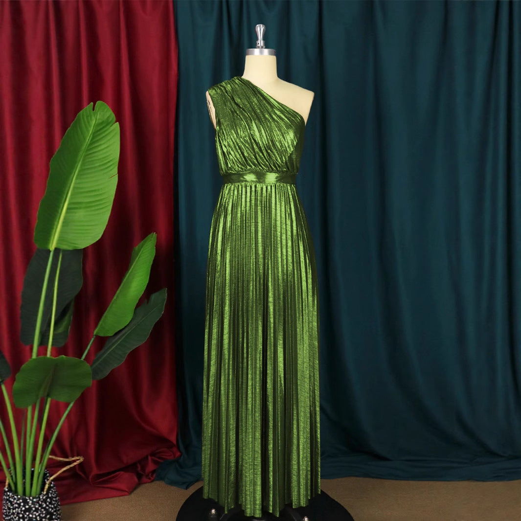 Backless pleated skirt with high waist and side zipper large swing dress