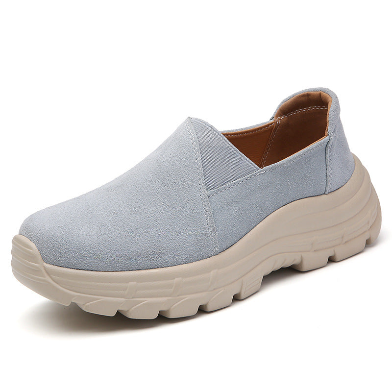 Breathable Leather Wedge Shoes for Women, Casual Chunky Sole Sneakers