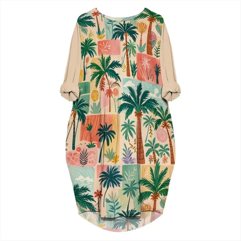 Vestido de verano holgado de manga larga con estampado para mujer, talla grande, estilo transfronterizo, nueva moda de verano 
