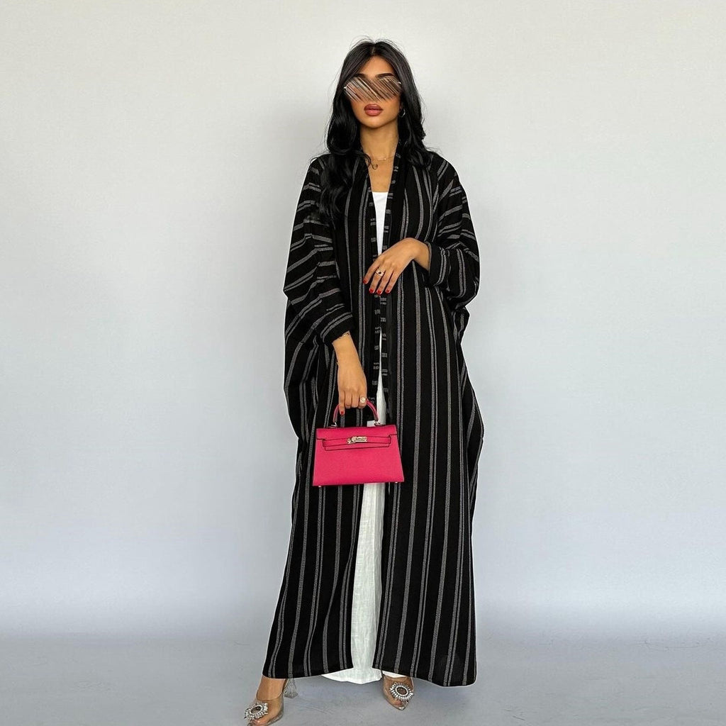 Muslim European and American women's cardigan long striped jacket Abaya zebra print