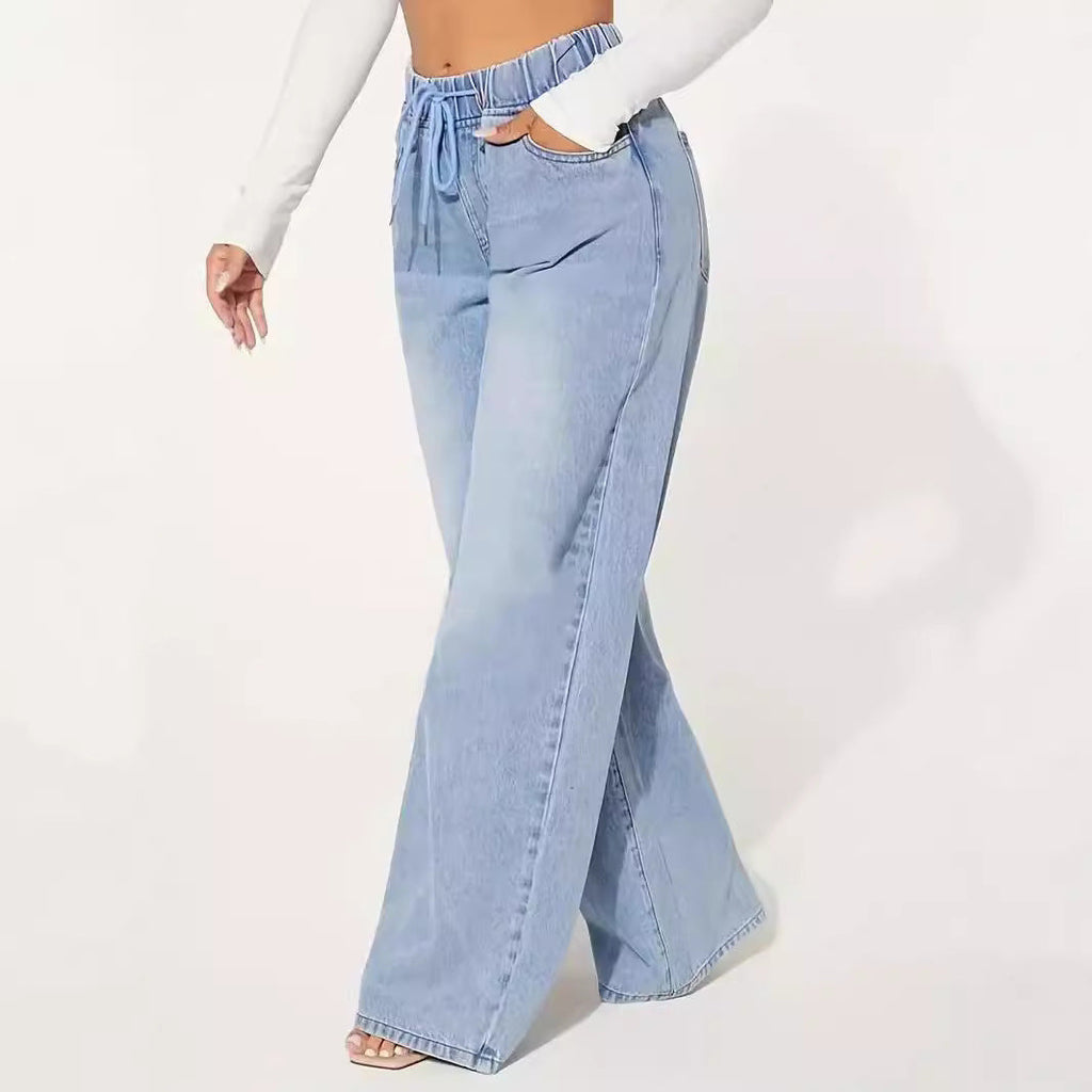 25 Edition – High Waist Drawstring Wide Leg Jeans – Light Blue