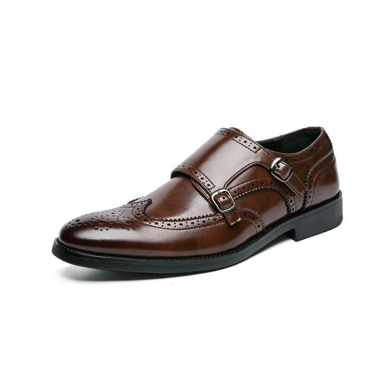 Men's buckle leather shoes, leather shoes, one-piece formal wear, men's height increasing shoes