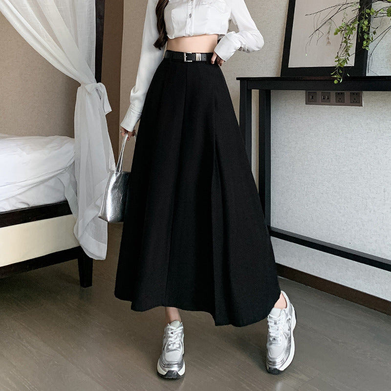 Suit Skirt Midi Skirt High Waist A-Line Mid-Length Full Swing OL Knee-Length Umbrella Pleated Long Skirt