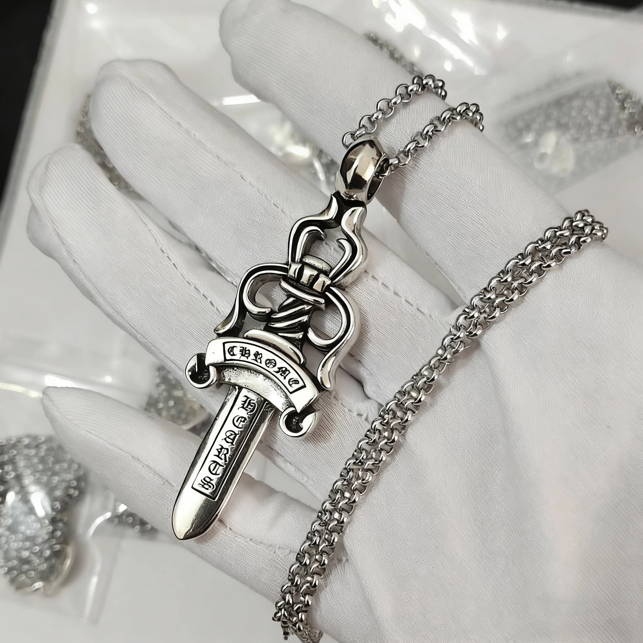 Cross necklace hexagonal star sword boat anchor pendant paired with letter flame pearl chain ﻿