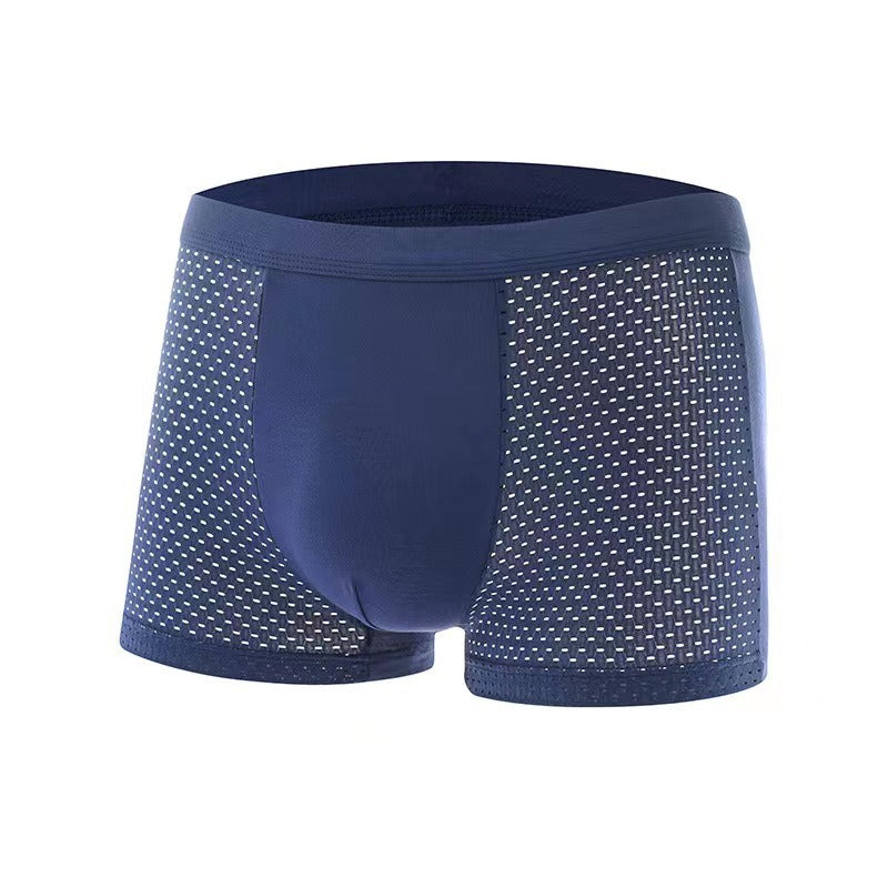 Modal Solid Ice Silk Antibacterial Underwear for Men's Mid Waist Breathable Four Square Corner Underwear