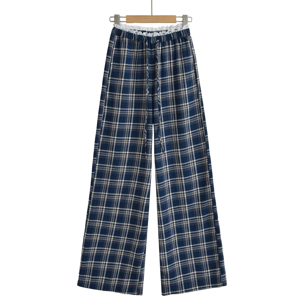 Low waisted plaid pants for women