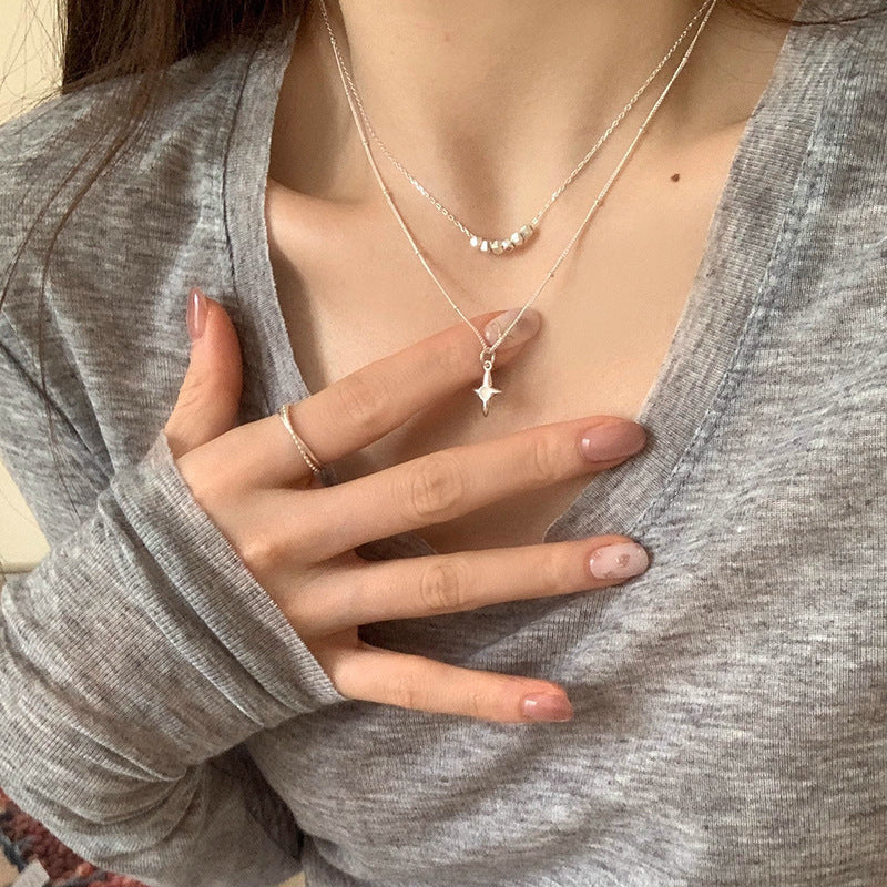 Double Layer Stainless Steel Opal Cross Double-layer Necklace For