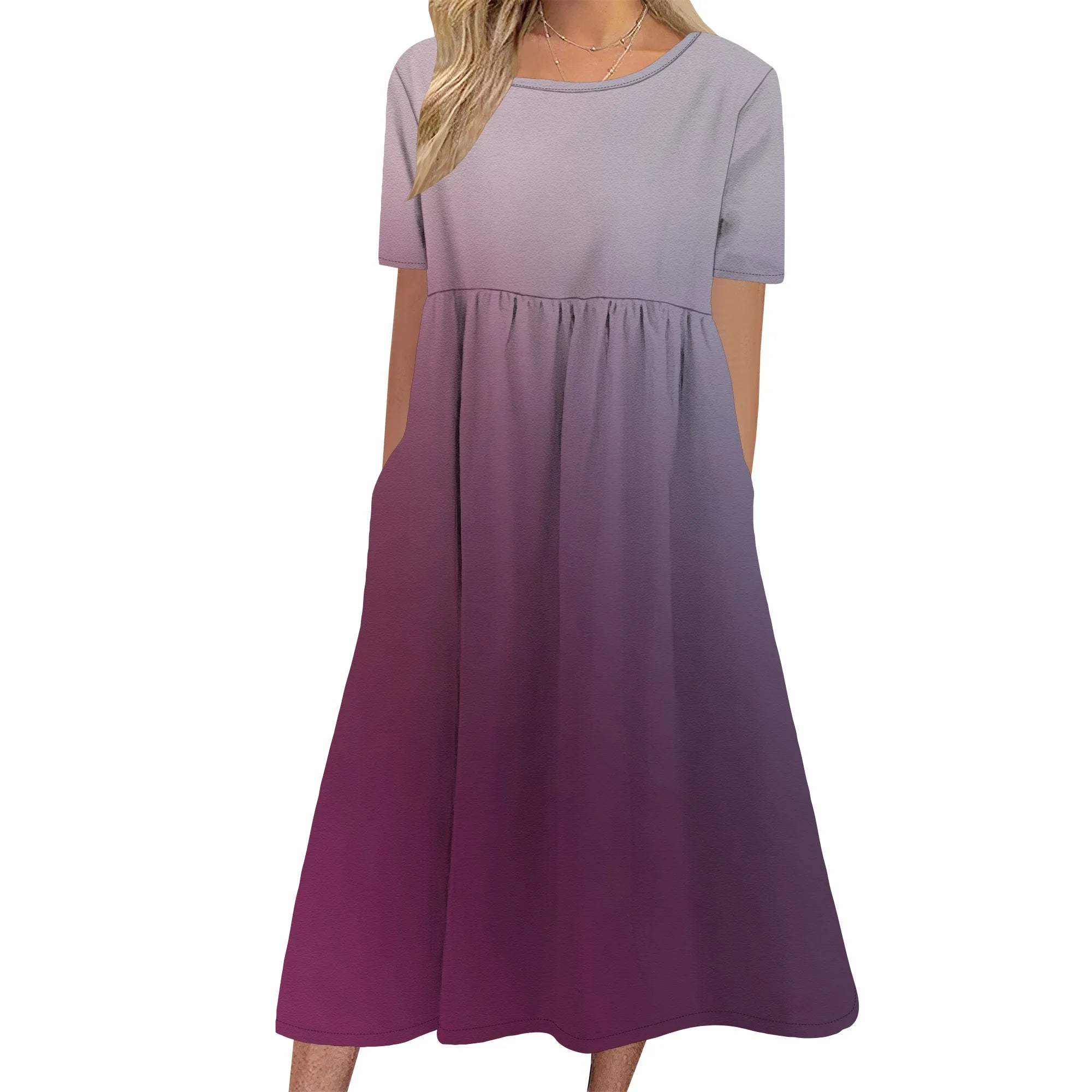 Women's Half Sleeve Linen Maxi Dresses Casual Loose Plus Size Beach Dress for Women with Pockets