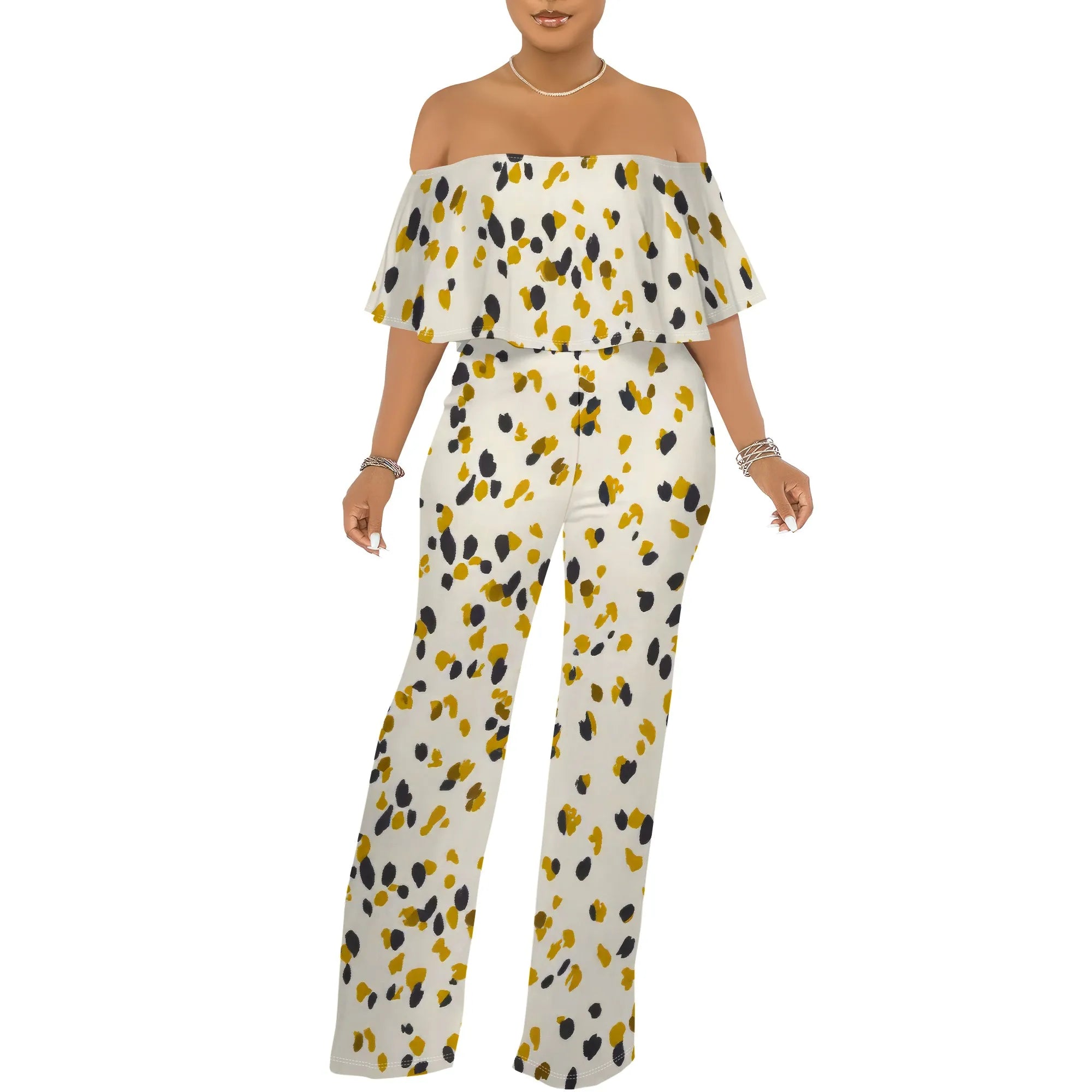 Off Shoulder Tube Top Ruffle Floral Print Jumpsuits for Women Wide Leg Pants Club Party Outfits Jumpsuit with Pockets