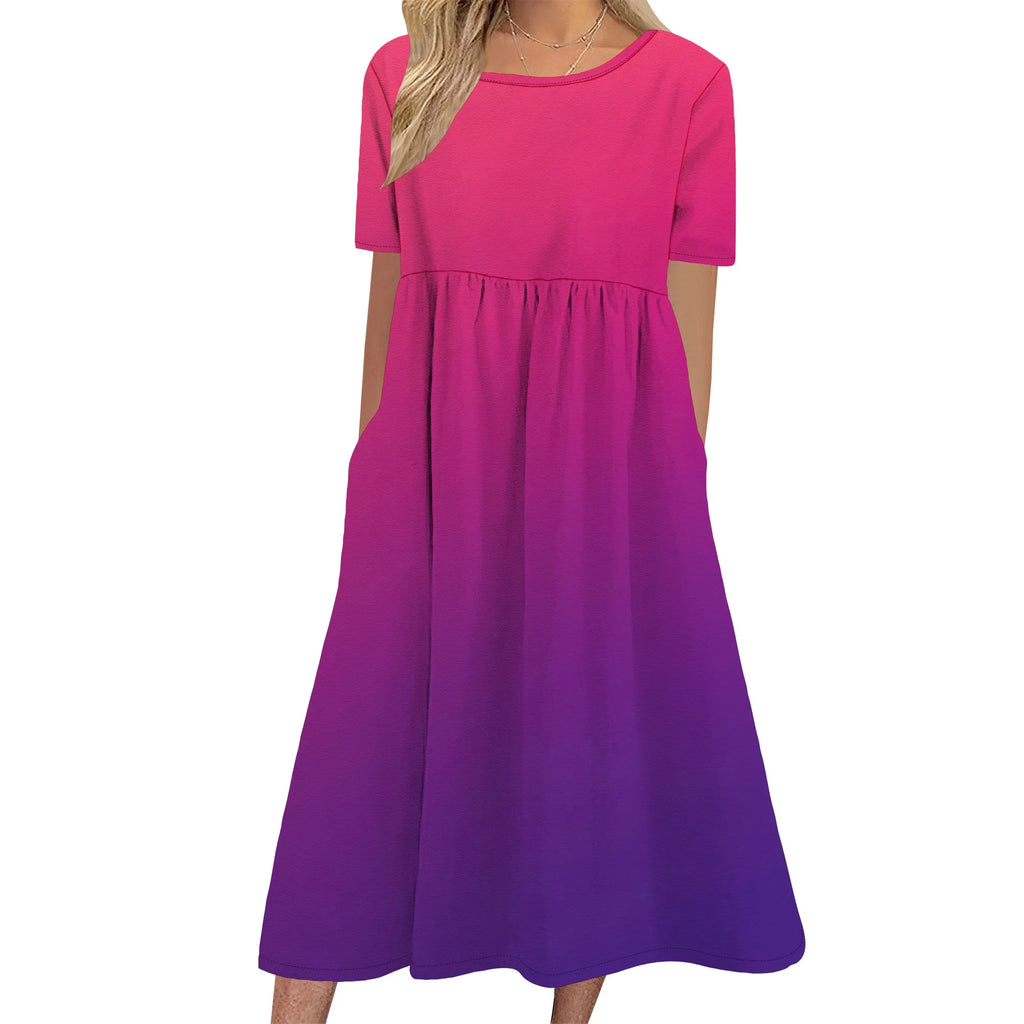 Robe longue en lin à manches courtes pour femme, coupe ample et décontractée, grande taille, avec poches, idéale pour la plage. 
