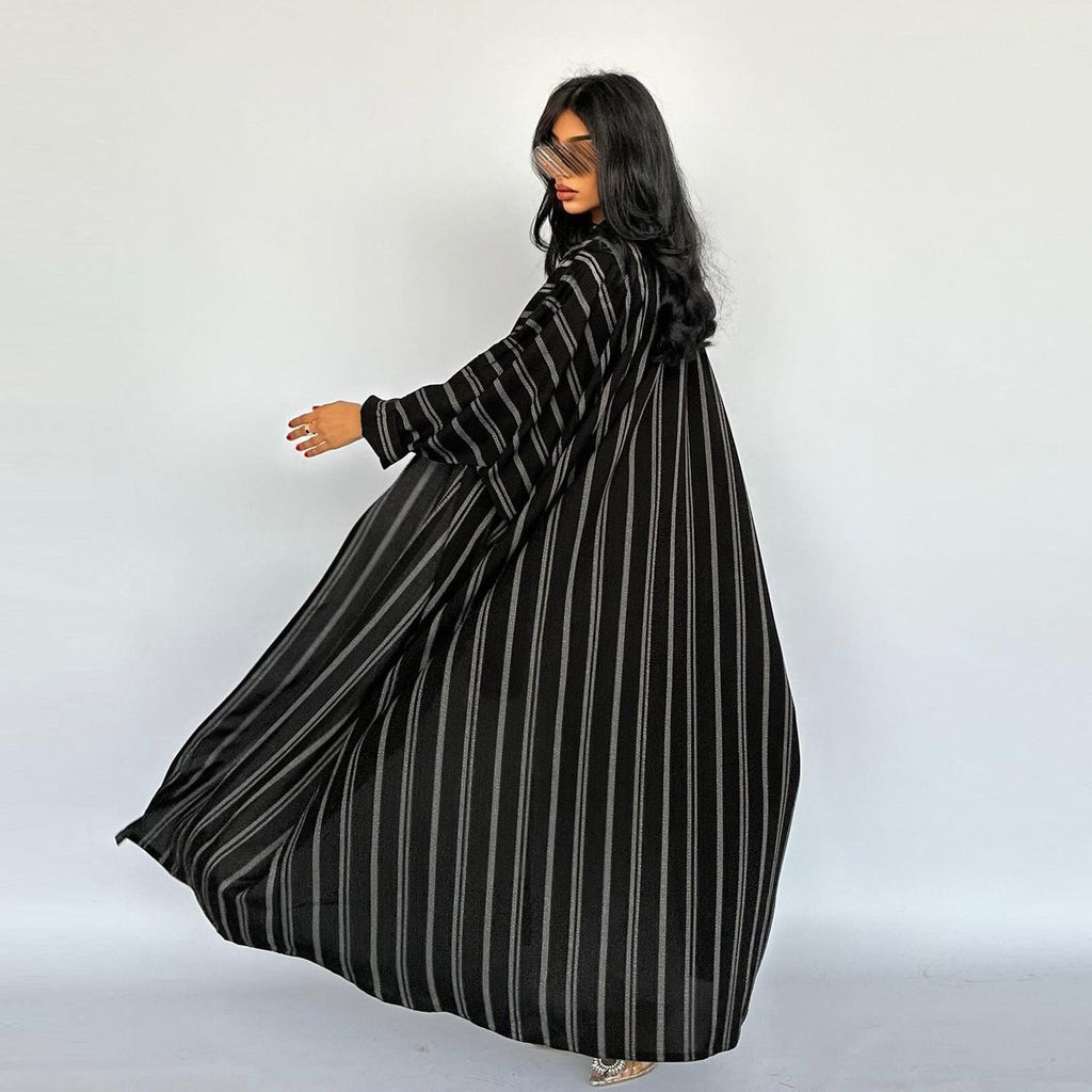 Muslim European and American women's cardigan long striped jacket Abaya zebra print