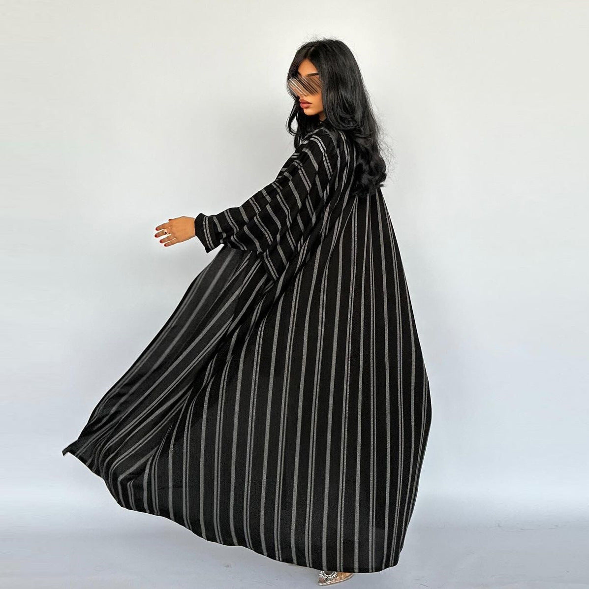 Muslim European and American women's cardigan long striped jacket Abaya zebra print