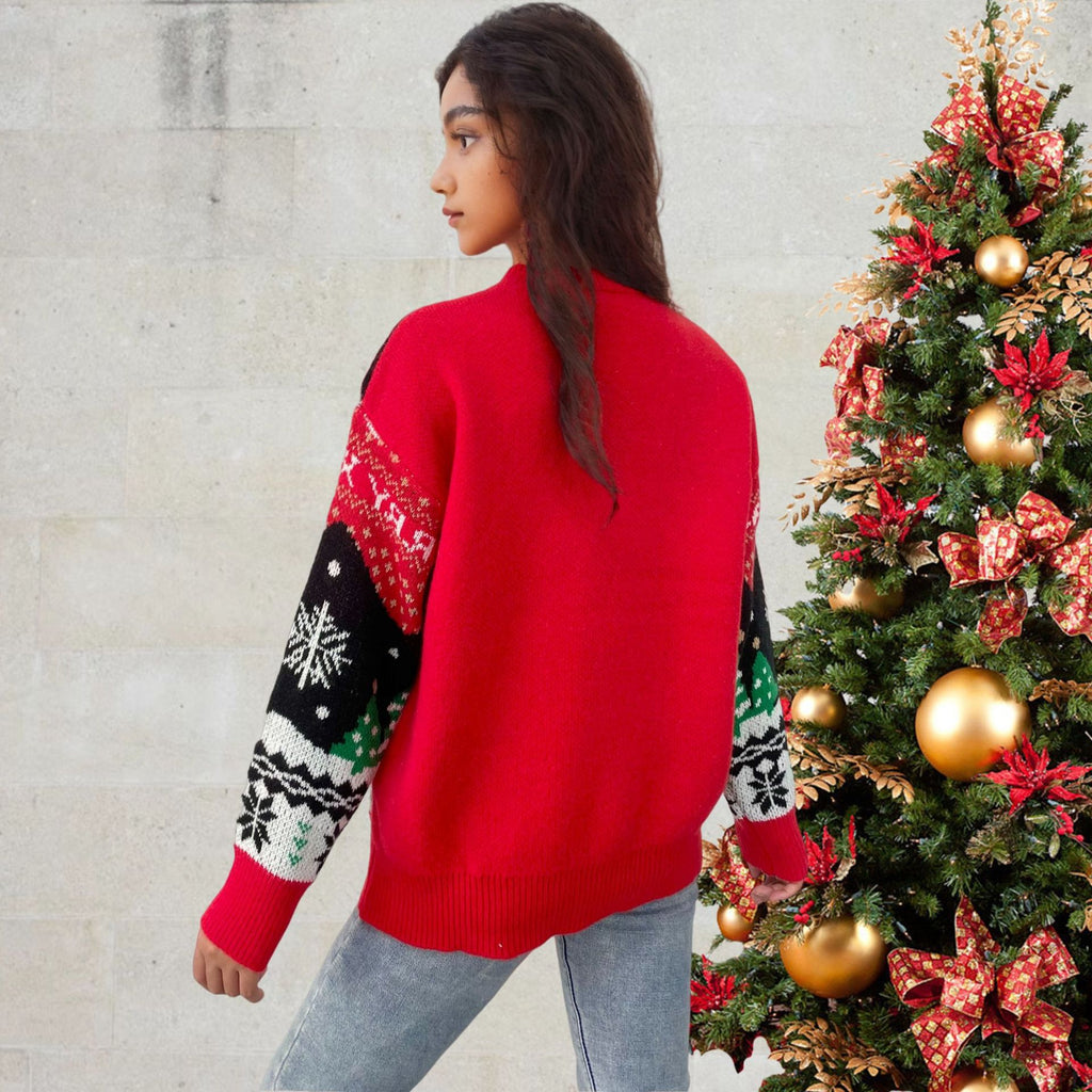 Loose sweater women's retro lazy style knitted Christmas top