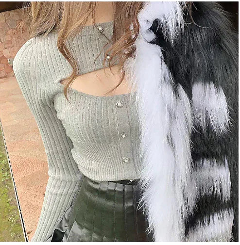 European Style Sexy Knit Cardigan with Hollow Design