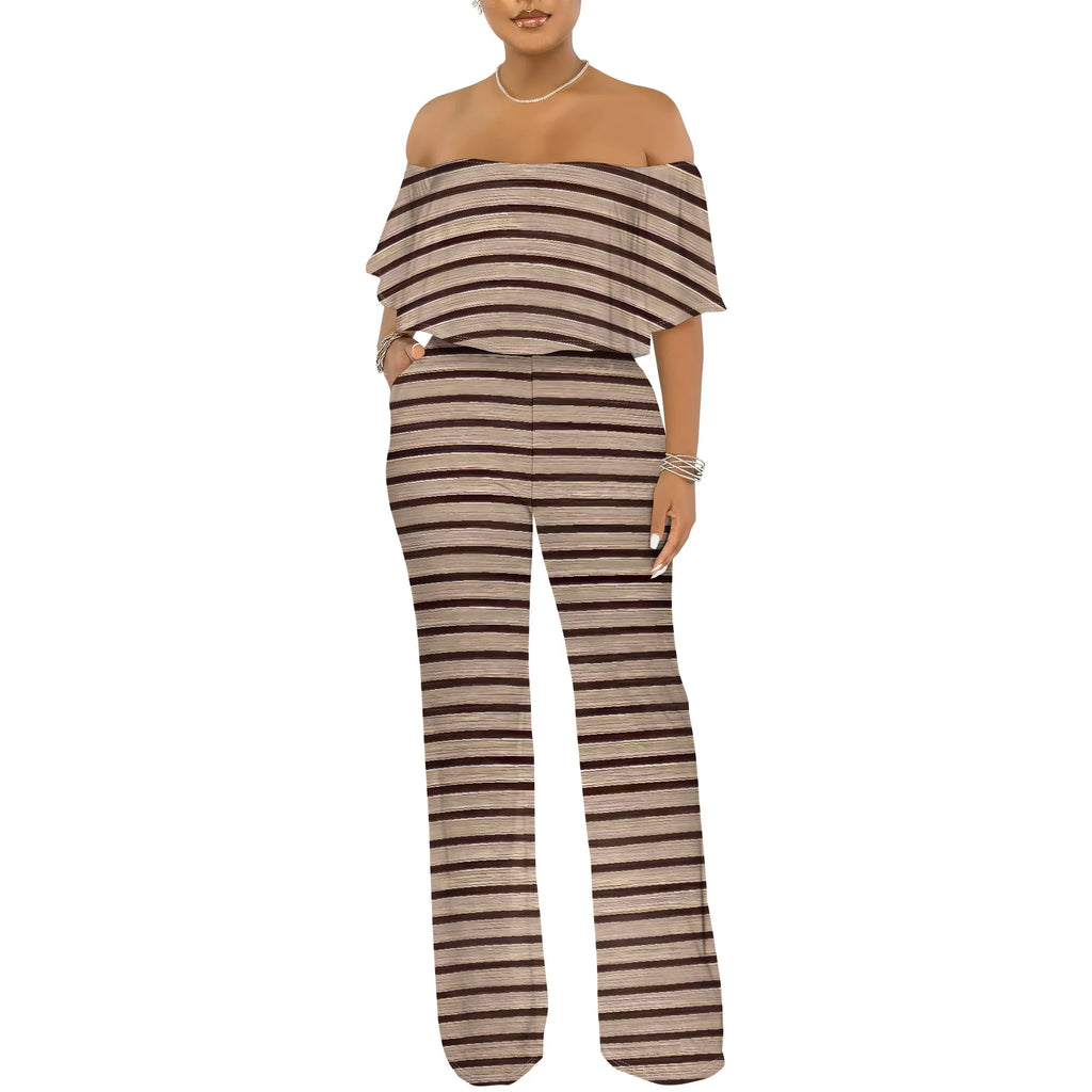 Off Shoulder Tube Top Ruffle Floral Print Jumpsuits for Women Wide Leg Pants Club Party Outfits Jumpsuit with Pockets