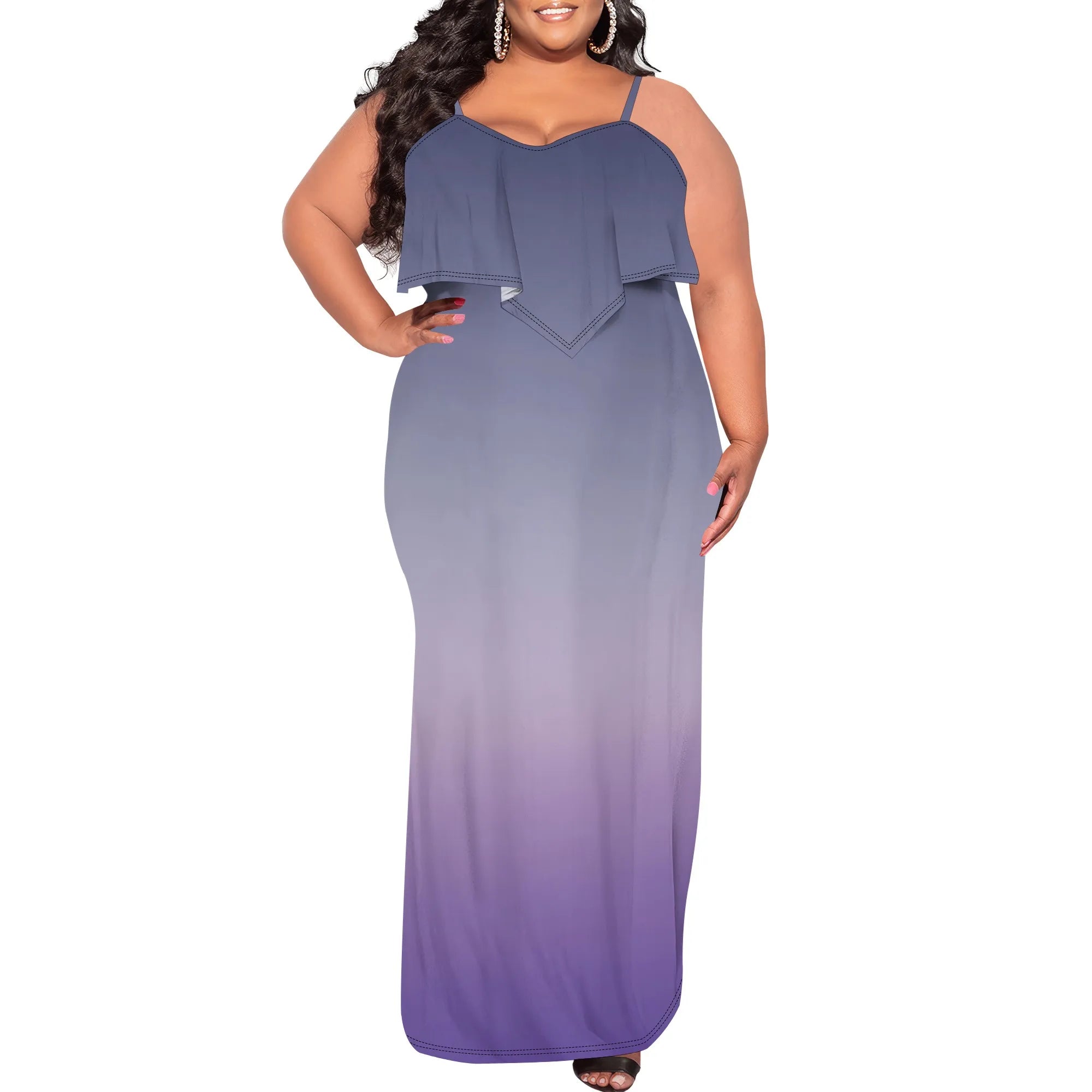 Womens Sexy Plus Size Sleeveless Spaghetti Strap Stripes Printed Ruffles Party Clubwear Dress