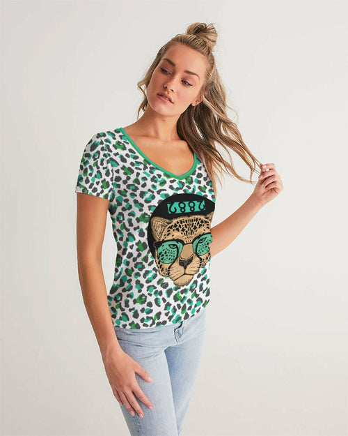 2882Sport™ Tropics of OZ - One Shady Lion Cheetah Women's V-Neck Tee