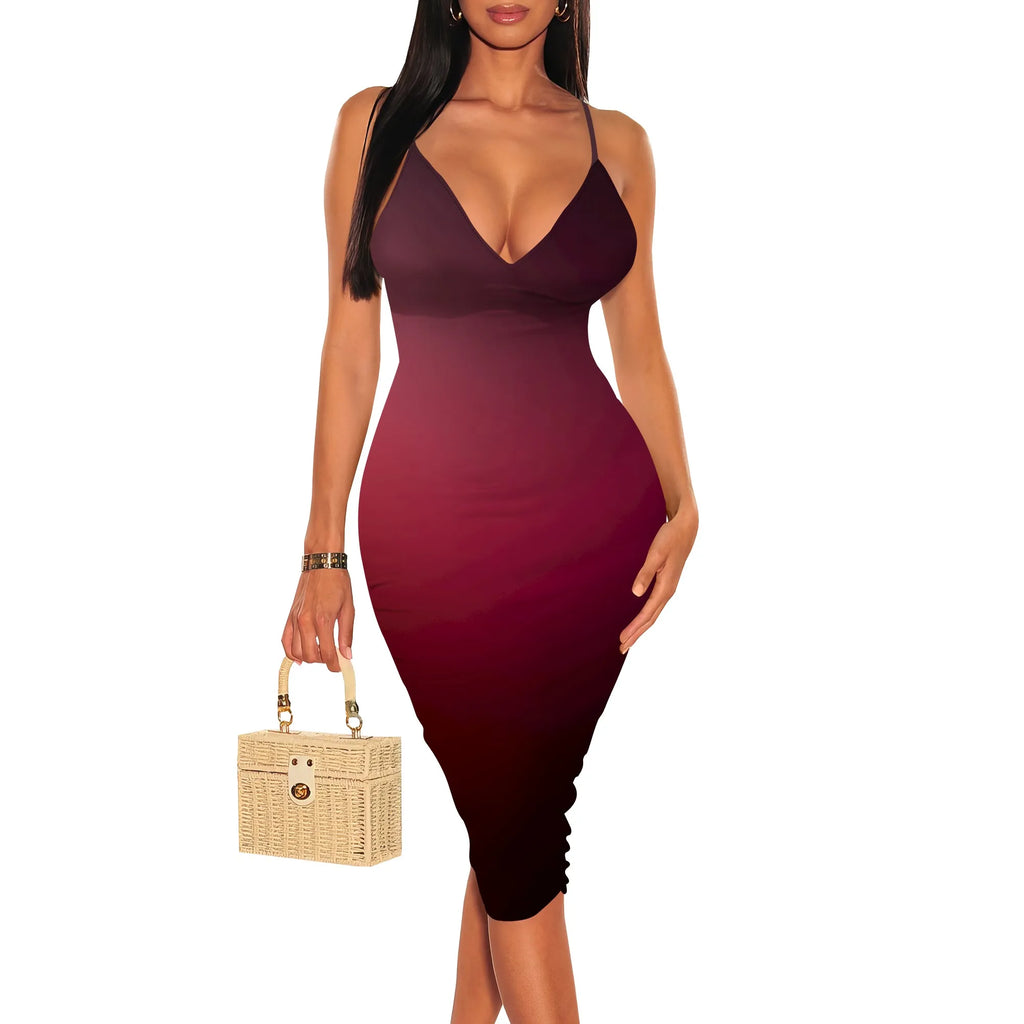 Vestido ajustado midi sexy para mujer, vestido de verano sin mangas con tirantes finos, elástico, sin espalda, para cóctel o fiesta. 