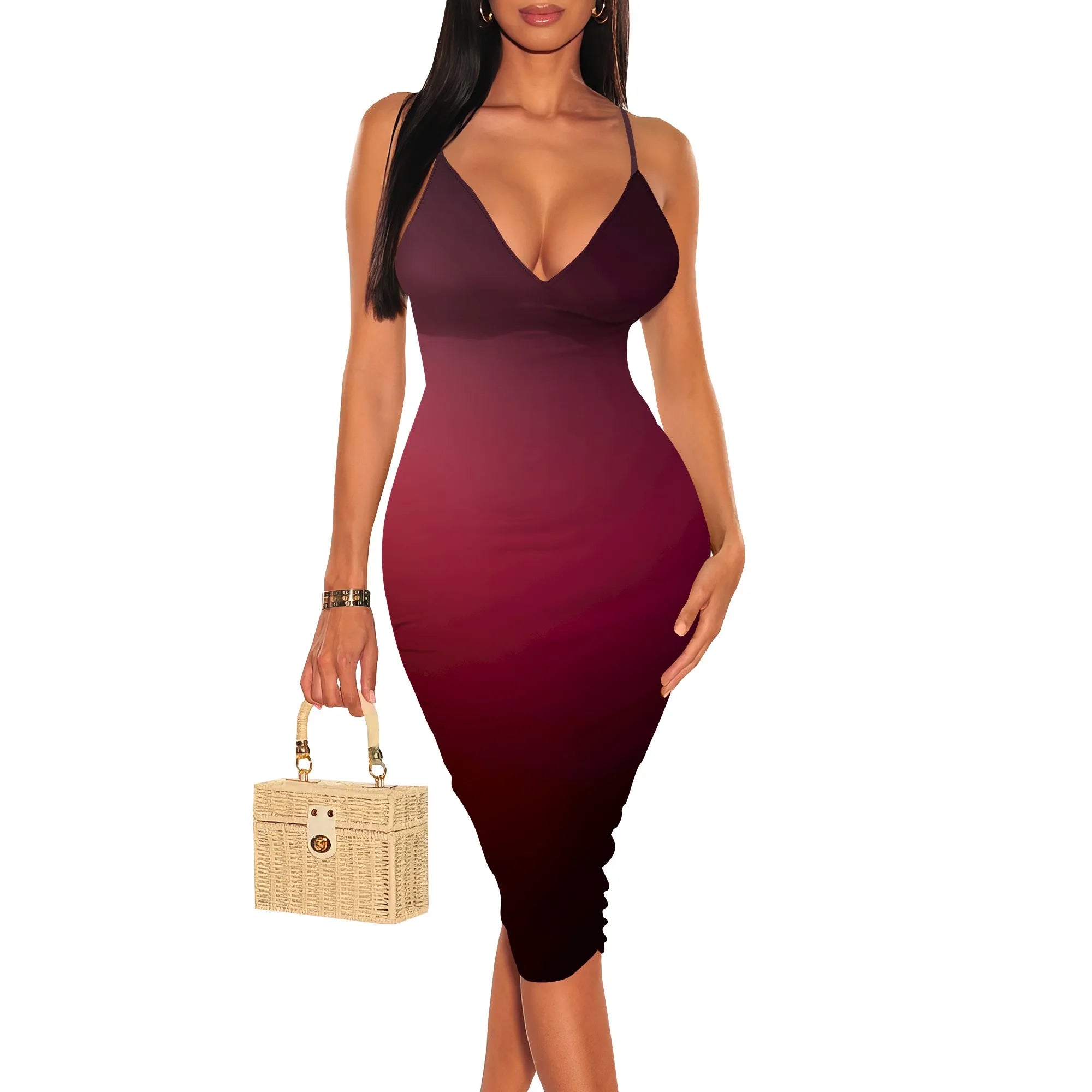 Vestido ajustado midi sexy para mujer, vestido de verano sin mangas con tirantes finos, elástico, sin espalda, para cóctel o fiesta. 