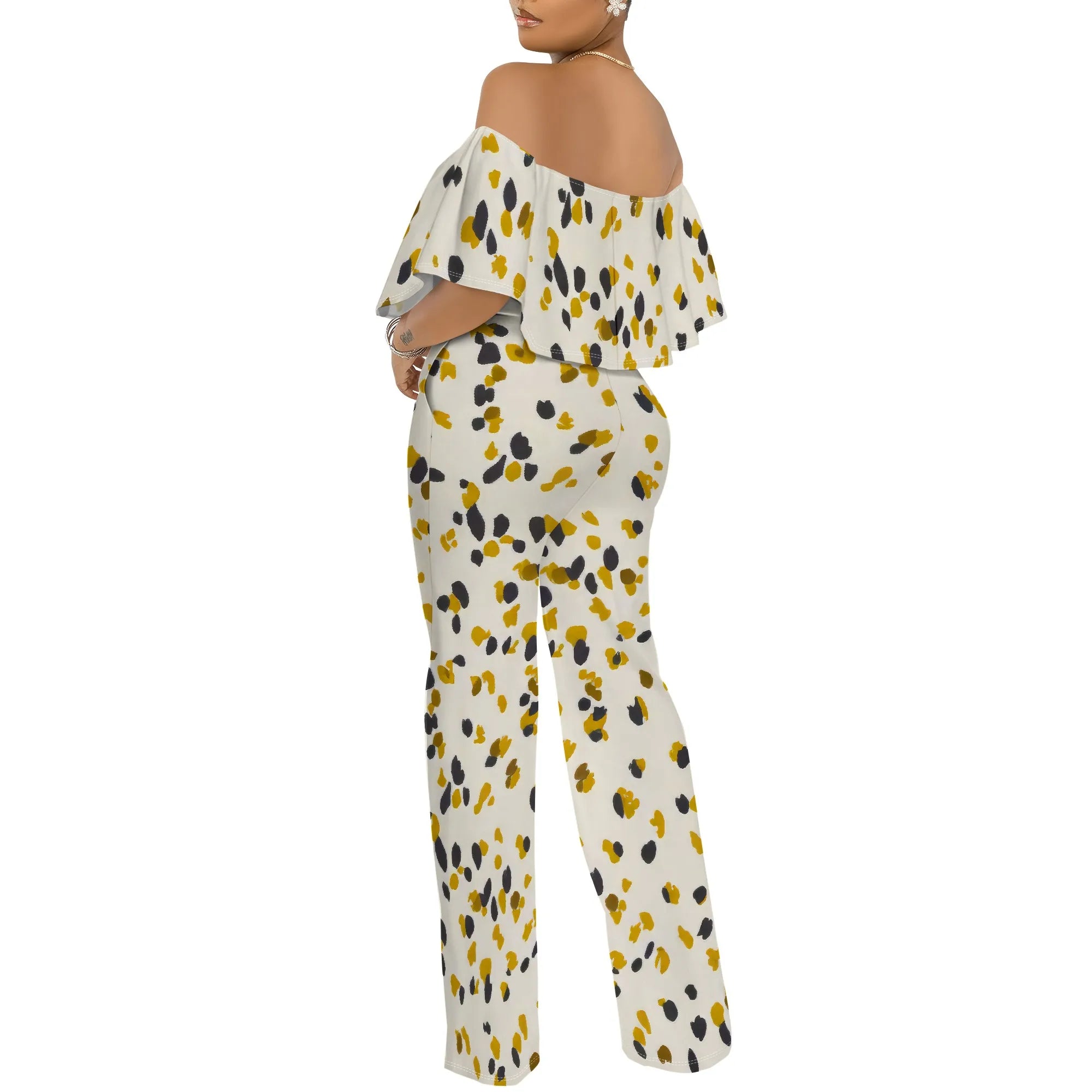 Off Shoulder Tube Top Ruffle Floral Print Jumpsuits for Women Wide Leg Pants Club Party Outfits Jumpsuit with Pockets
