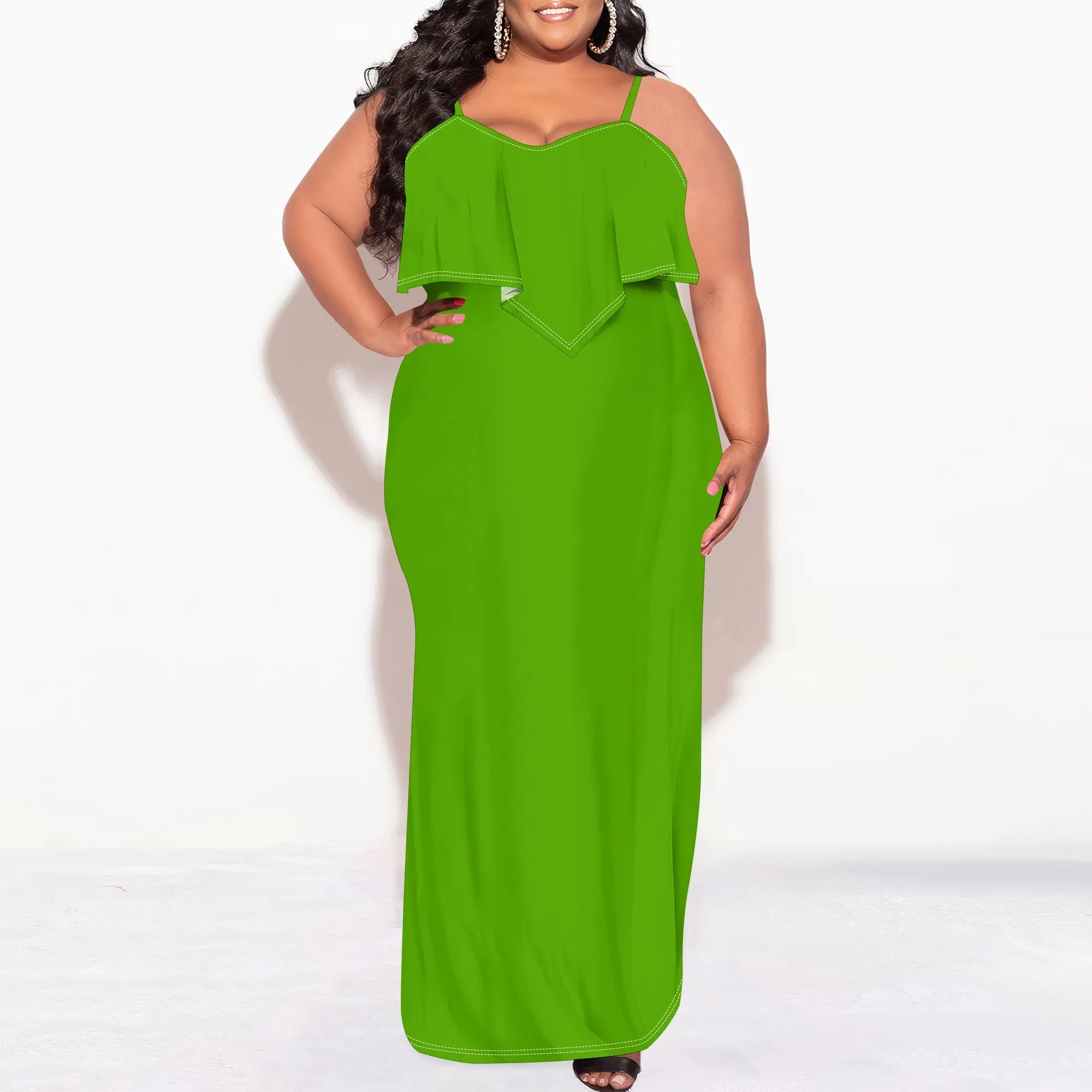 Vestido sexy de talla grande para mujer, sin mangas, con tirantes finos, estampado de rayas y volantes, para fiesta y club. 