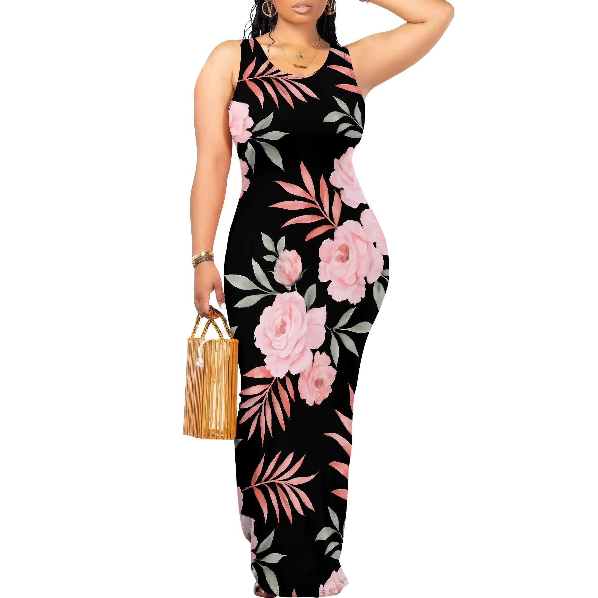 Women's Sexy Bodycon Maxi Dress Ribbed Lounge Tank Long Dresses Elegant Scoop Neck Casual Sleeveless Summer Wrap Sundress