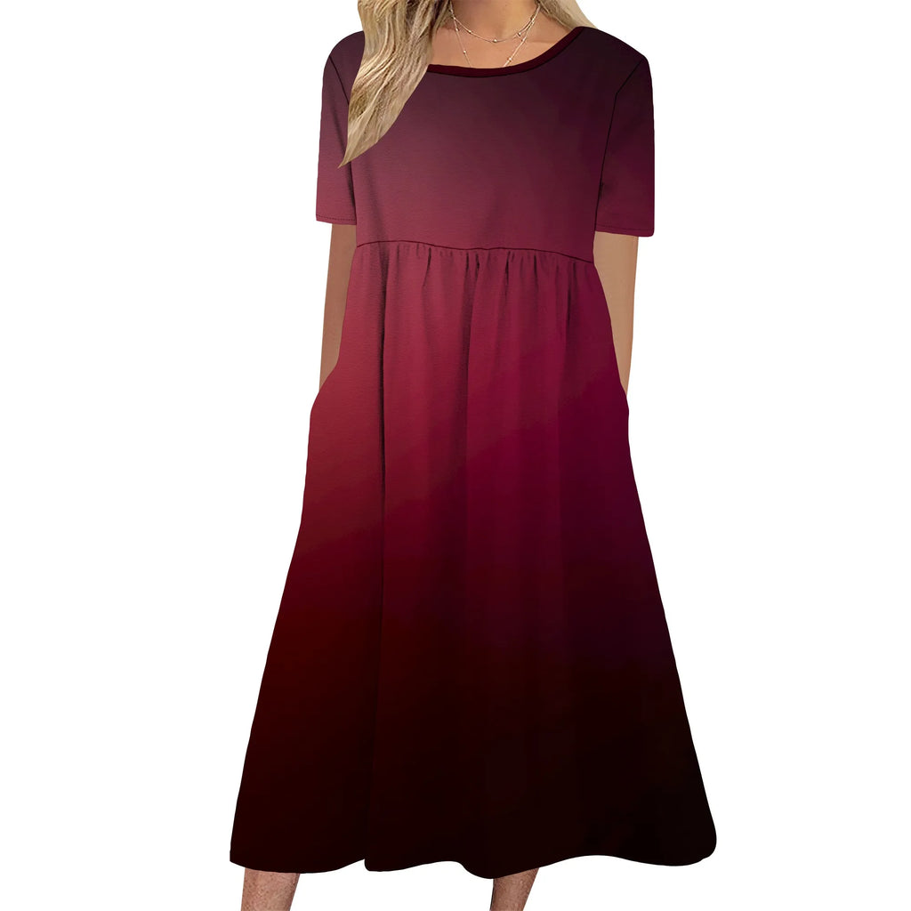 Robe longue en lin à manches courtes pour femme, coupe ample et décontractée, grande taille, avec poches, idéale pour la plage. 