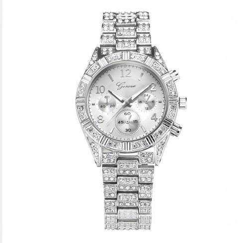LunaGeneva™ – Rose Gold Crystal Iced-Out Quartz Watch Women