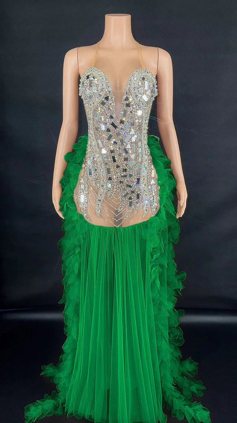 Performance Costume Nightclub Bar Mesh Slim Fit Wedding Master Of Ceremonies Model Walk Show Banquet Party Mini Vestido Sexy Hot