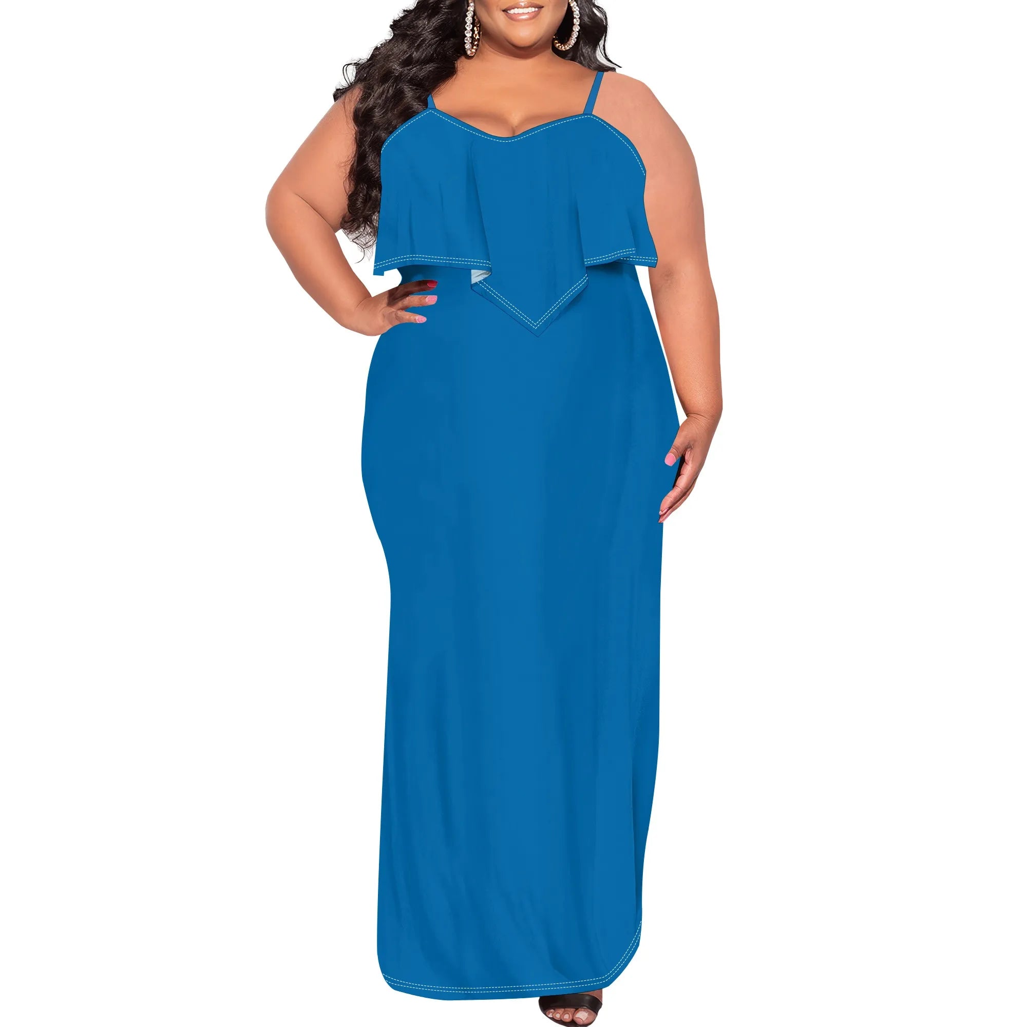 Womens Sexy Plus Size Sleeveless Spaghetti Strap Stripes Printed Ruffles Party Clubwear Dress