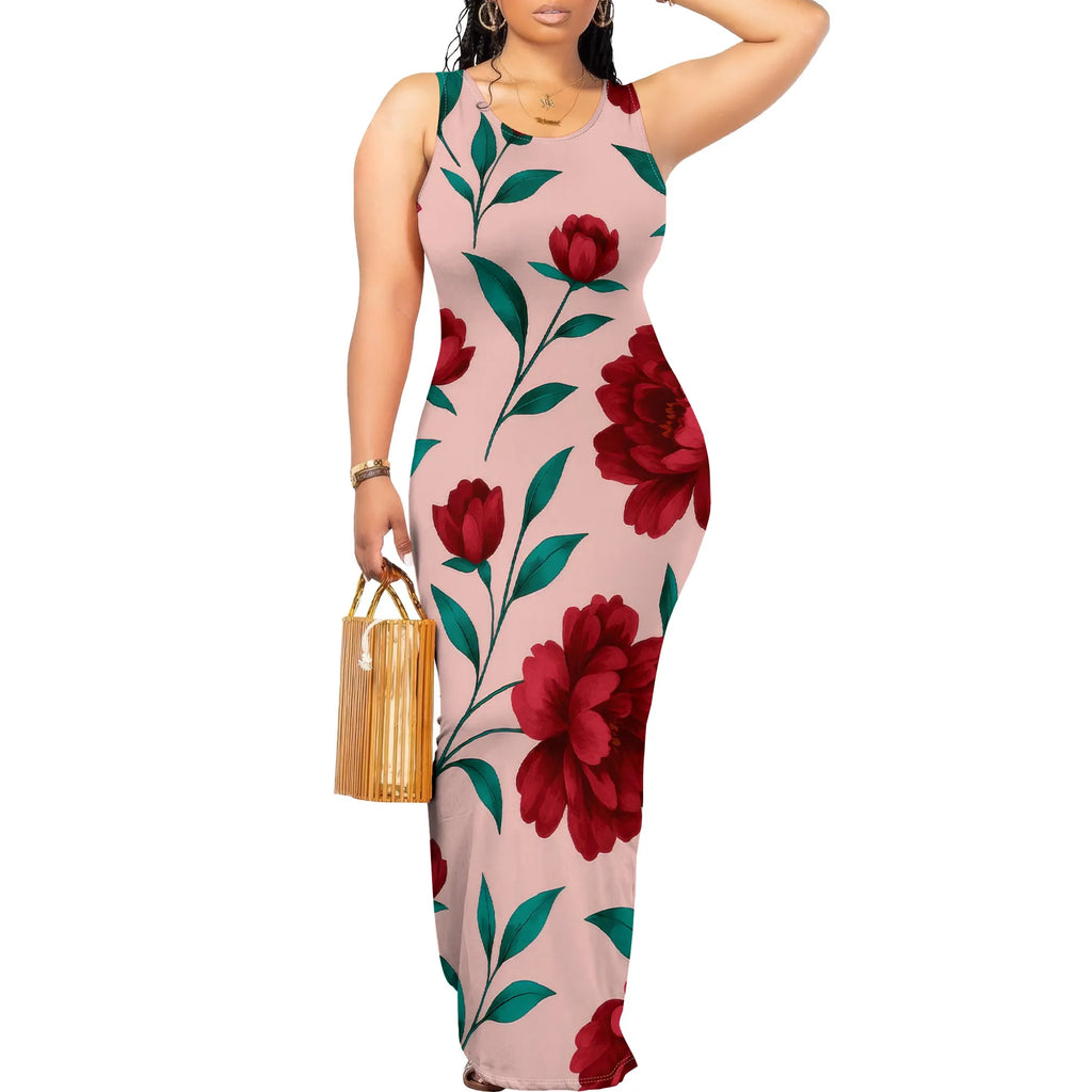 Vestido maxi sexy ajustado para mujer, vestido largo acanalado con tirantes finos, elegante, informal, con cuello redondo y sin mangas, vestido de verano cruzado 