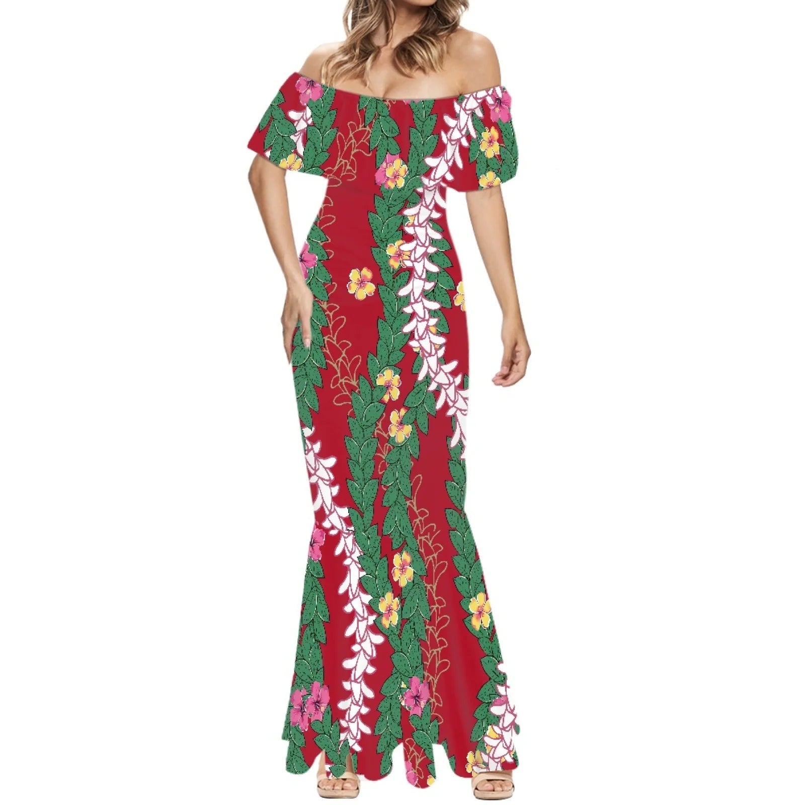 Elegante falda de cola de pez estilo Tonga con estampado floral hawaiano Puakenikeni polinesio premium 2025, hecha a medida. 