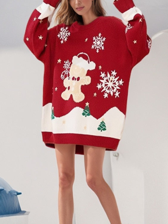 Casual round neck Christmas cute jacquard cartoon Christmas knitted sweater