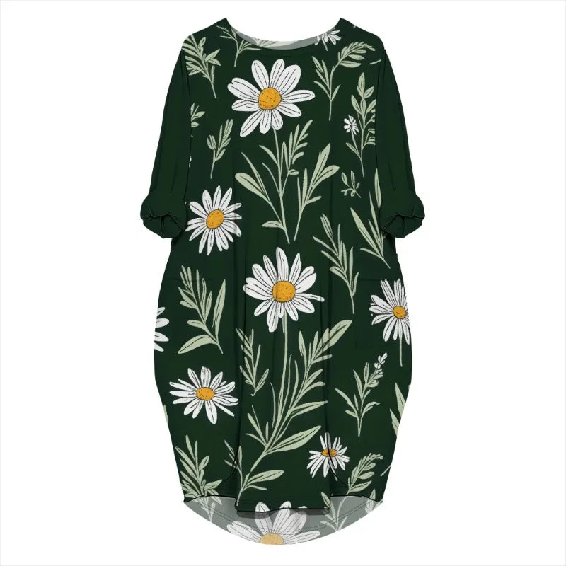 Women's printed loose long sleeved summer plus size dress Cross border Summer New Fashion