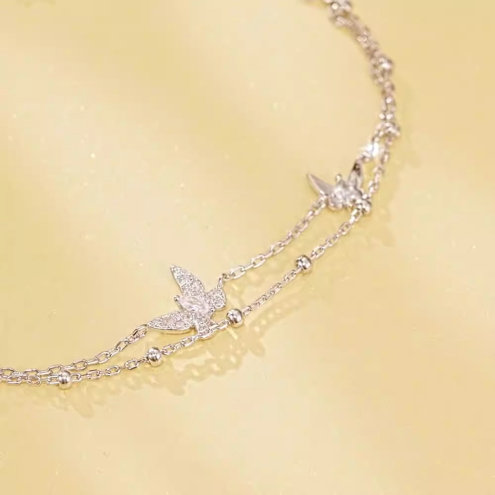 Double layer butterfly bracelet s925 pure silver jewelry for women
