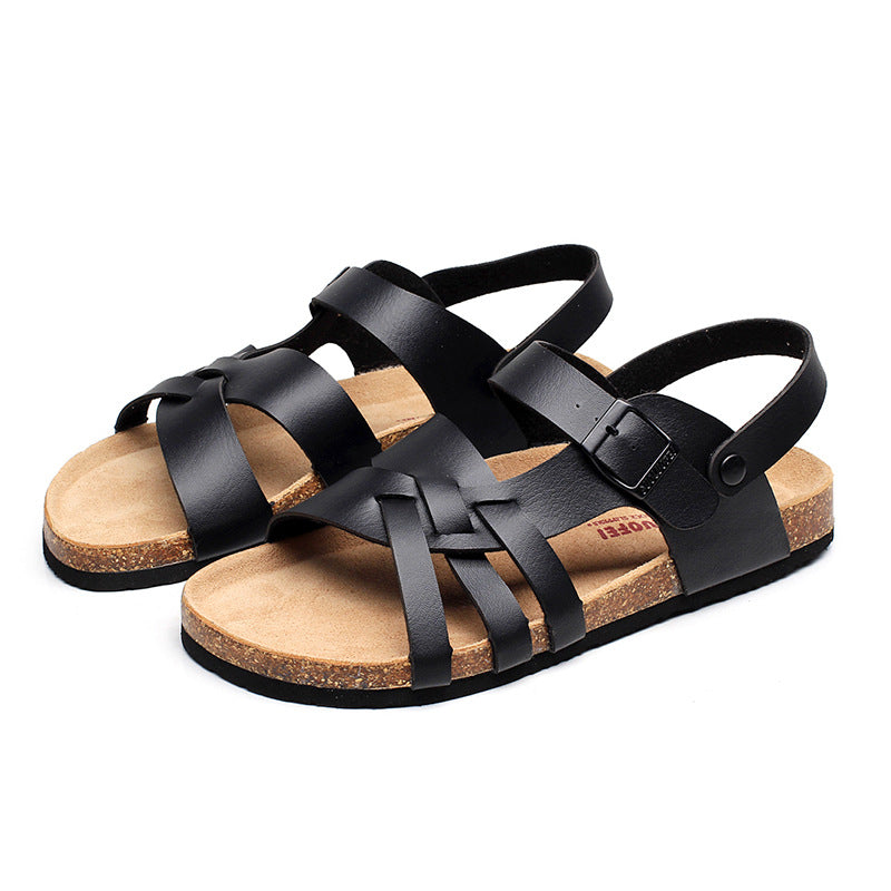 Cork Sandals Men Hollow Two-Way Men Summer Large Size Flat Sandals Beach Shoes