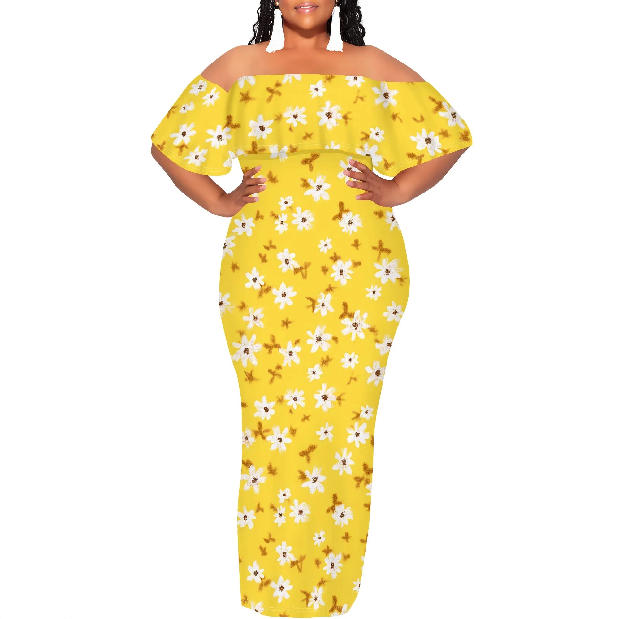 Curvy Women Casual Solid Color Off Shoulder Casual Short Sleeve Sexy Plus Size Maxi Dress Cocktail Club Party Dresses